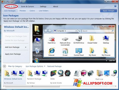 Captura de pantalla IconPackager para Windows XP