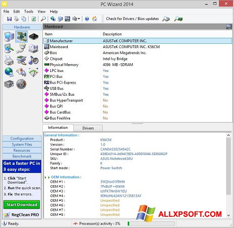 Captura de pantalla PC Wizard para Windows XP