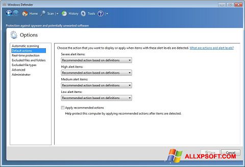 Captura de pantalla Windows Defender para Windows XP