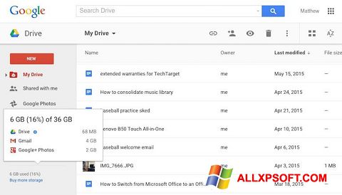 Captura de pantalla Google Drive para Windows XP