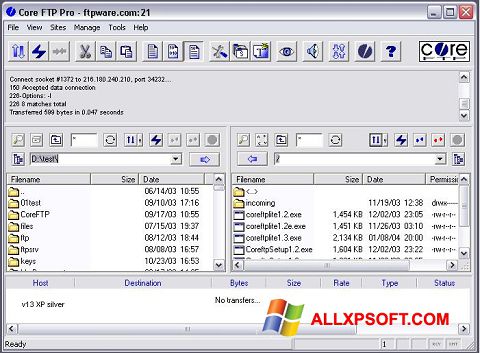 Captura de pantalla Core FTP para Windows XP