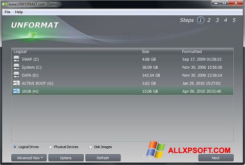 Captura de pantalla UNFORMAT para Windows XP