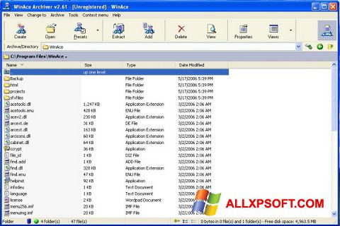 Captura de pantalla WinAce para Windows XP