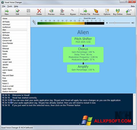 Captura de pantalla Voxal Voice Changer para Windows XP