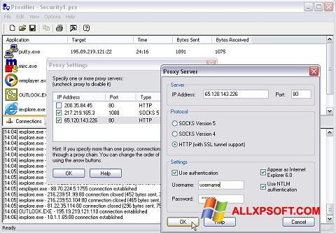 Captura de pantalla Proxifier para Windows XP