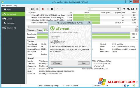 Captura de pantalla uTorrent Pro para Windows XP