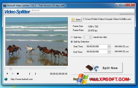 Captura de pantalla Boilsoft Video Splitter para Windows XP