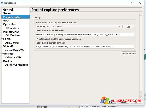 Captura de pantalla Wireshark para Windows XP