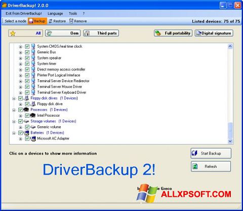 Captura de pantalla Driver Backup para Windows XP