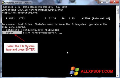 Captura de pantalla PhotoRec para Windows XP