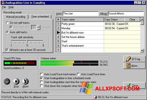 Captura de pantalla Audiograbber para Windows XP
