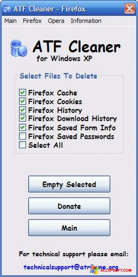 Captura de pantalla ATF Cleaner para Windows XP