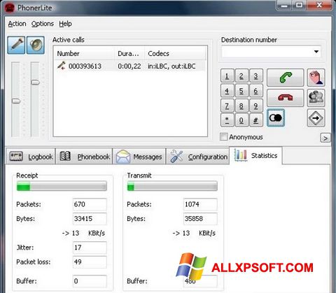Captura de pantalla PhonerLite para Windows XP