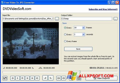 Captura de pantalla Free Video to JPG Converter para Windows XP