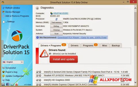 Captura de pantalla DriverPack Solution Online para Windows XP