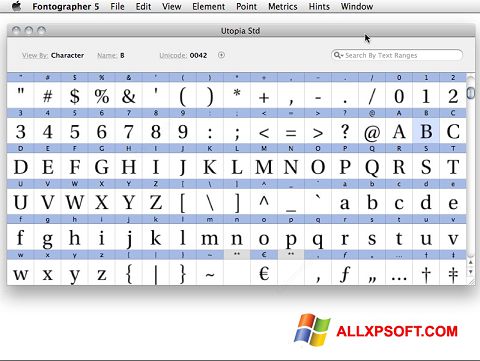 Captura de pantalla Fontographer para Windows XP