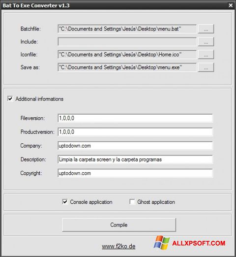 Captura de pantalla Bat To Exe Converter para Windows XP