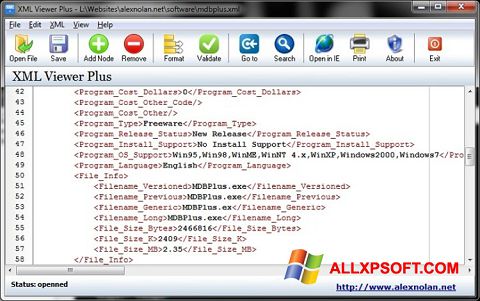 Captura de pantalla XML Viewer para Windows XP