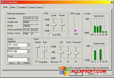 Captura de pantalla AC3 Codec para Windows XP