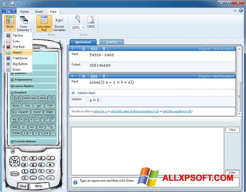 Captura de pantalla Microsoft Mathematics para Windows XP