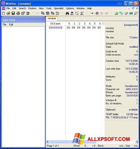 Captura de pantalla WinHex para Windows XP