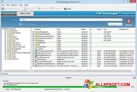 Captura de pantalla File Scavenger para Windows XP